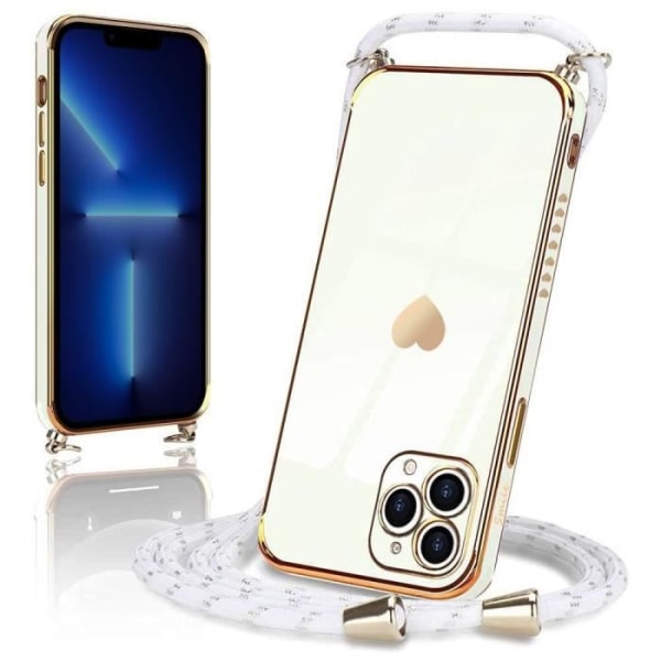 Halsbandsfodral för iPhone 13 Pro (6.1") Vit Mjuk TPU Galvaniserat guld Stötsäkert Hjärtmönster Anti-Scratch