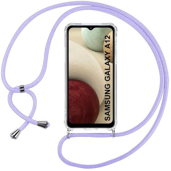Fodral med Snodd - Samsung - Galaxy A12 - Transparent - Flexibel - Stötsäker Transparent-lila