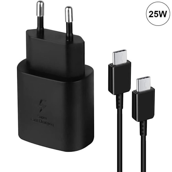 Snabbladdare 25W - E.F.CONNECTION - USB-C - Kabel 1M - Kompatibel med Samsung Galaxy A50 A70 A80 A41 A42 A51 A55 A56 Svart