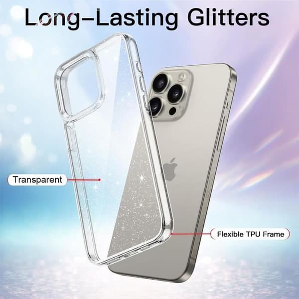 Skyddsskal - BOOLING - för iPhone 16 Pro Max - Transparent - Glitter - Stötsäker Transparent