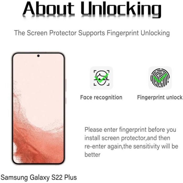 [2-pack] Härdat glas för Samsung Galaxy S22 Plus 5G, 0,26 mm skärmskydd med 99 % hög transparens, anti-fingeravtryck