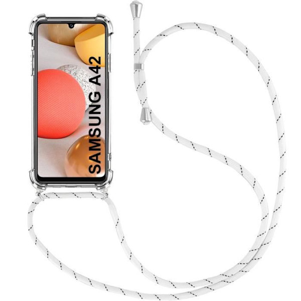 Coque - Samsung - A42 - Transparent - Mjuk - Justerbar vit snodd Transparent-Vit
