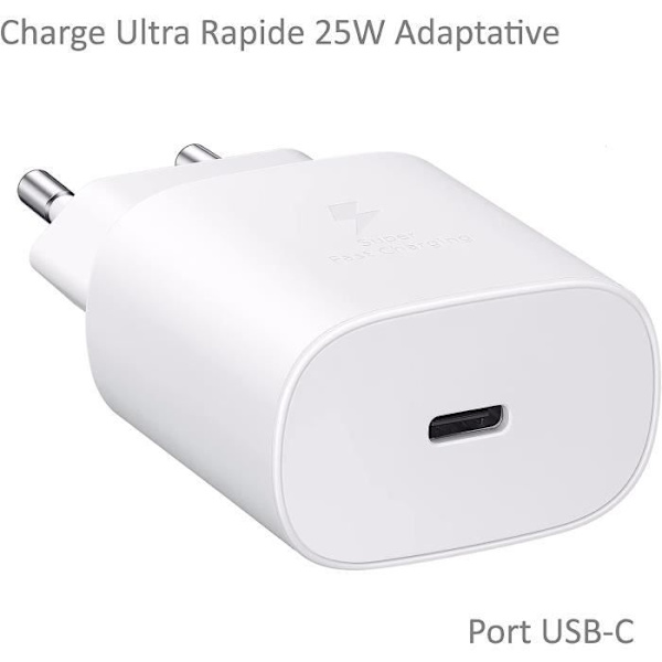 25W Usb-C snabbladdare för Samsung Galaxy A34 - A54 - A14 - A23 - S23 - Z Flip4 - Xcover [Vit] Vit