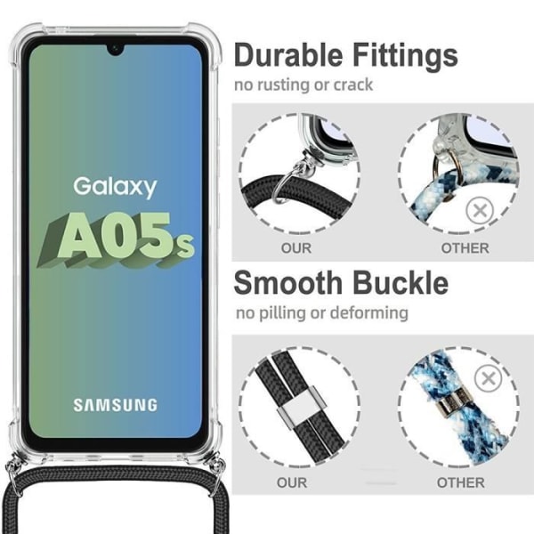 Skyddskal - BOOLING - Samsung Galaxy A05s - Transparent - Stötresistent - Vit snodd ingår Transparent, vit