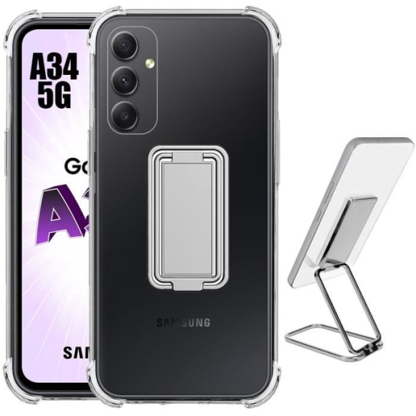 Fodral till Samsung Galaxy A34 5G Transparent silikon med justerbart stöd Silver