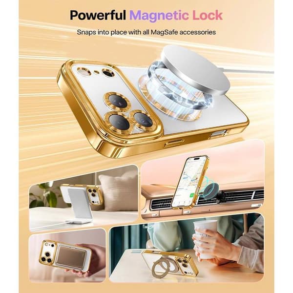 Skydds Skal - BOOLING - för iPhone 17 Pro Max - med Guld Magnetring - 2 Härdade Glas gyllene