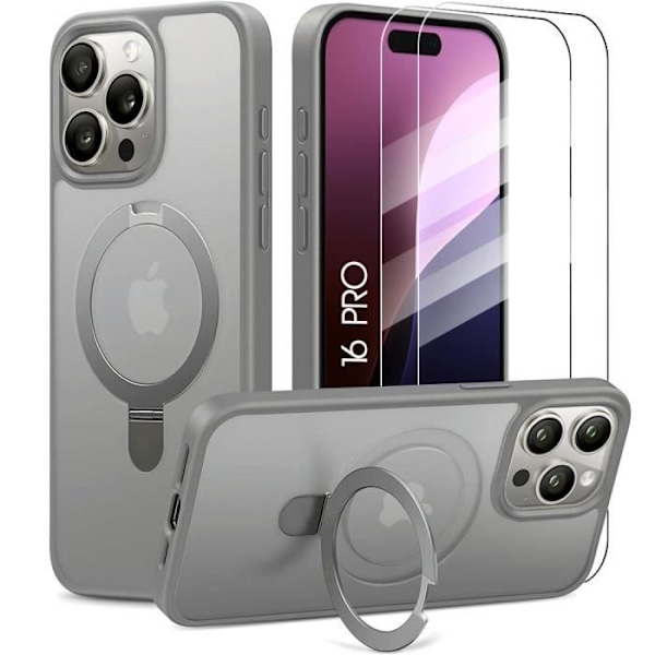 Skyddande skal - BOOLING - iPhone 16 Pro - Stötdämpande - Repfria - Magnetiskt Stöd Grå