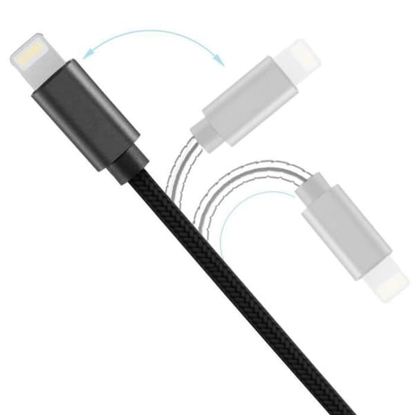 USB-kabel - Ej specificerad - Paket med 3 - 2M - Svart nylon - Kompatibel med iPhone