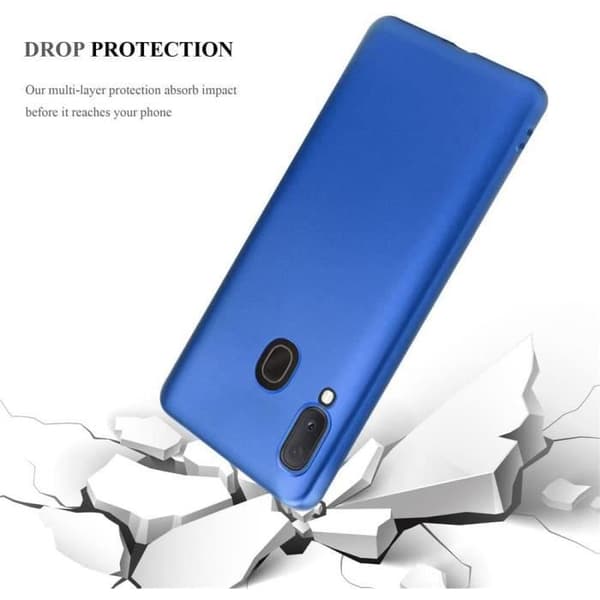Mobilskal - BOOLING - för Samsung Galaxy A20e - Blå Flytande Silikon - 2 Härdat Glas - Stöttålig Blå