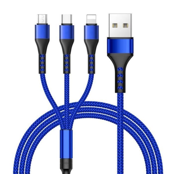 3 i 1 USB-kabel, USB-C Micro-USB för iPhone 15 Pro Max, iPhone 14 Pro, iPhone 13, iPhone 12 mini, iPhone 11 XR - Blå