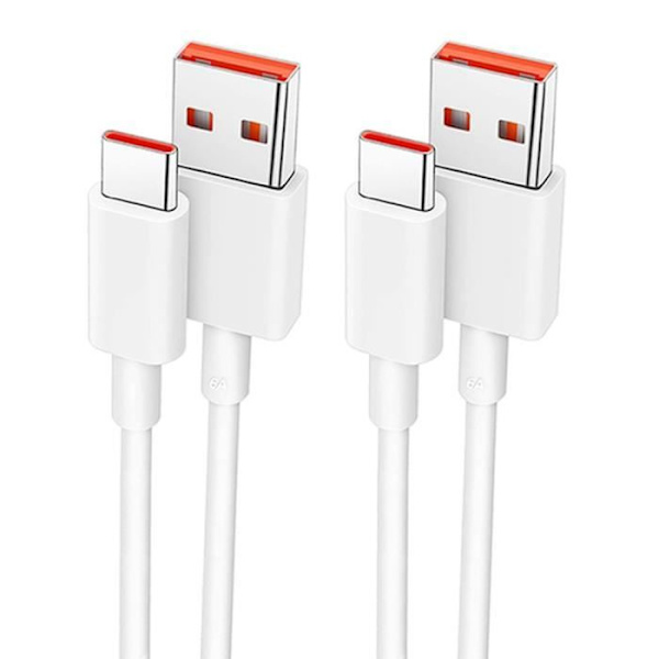 USB-C Snabbladdningskabel 6A för Xiaomi 12T, 12T Pro, Xiaomi 12, 12X, 12 Pro, 12 Lite - 1 Meter Vit Vit