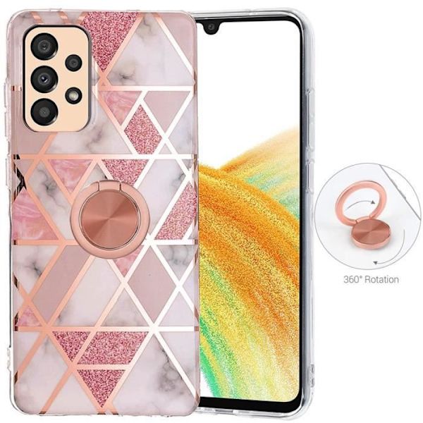 Coque - BOOLING - Samsung Galaxy A33 5G - Marmor Rosa - Stötsäker - Stödring Rosa