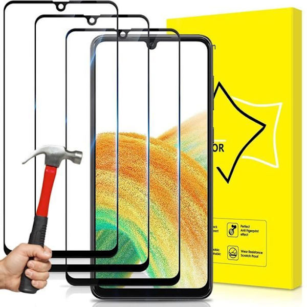 Pack-3 helt härdat glas för Samsung Galaxy A33 5G - BOOLING - Stötsäkert skydd Transparent med svart kant