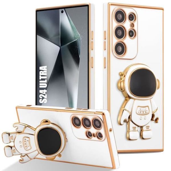 Fodral till Samsung Galaxy S24 Ultra, Anti-Scratch Vit Silikonskydd med Space Man Pattern Stand Vit
