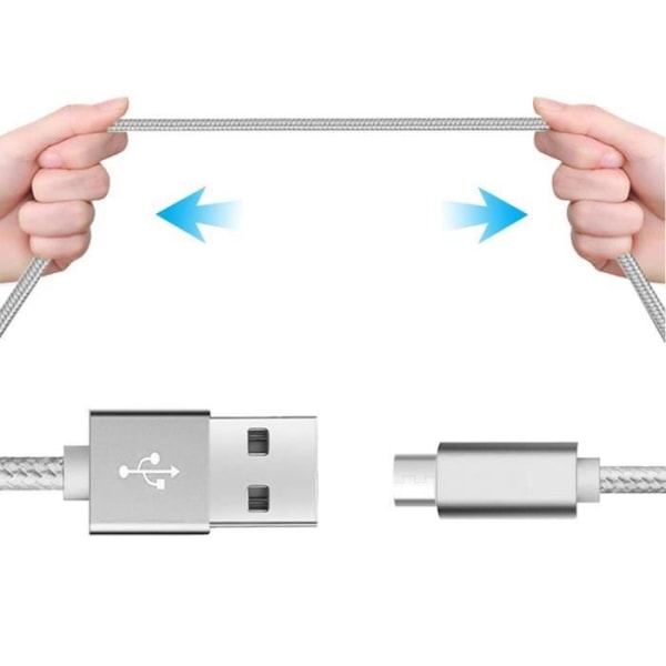 Sæt med 2 Micro USB-kabler, 1M - Sølv Nylon