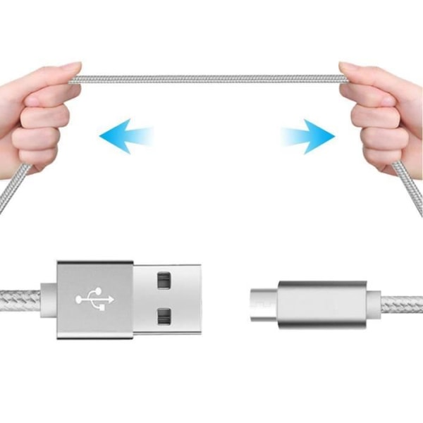 Set med 2 Micro USB-kablar, 1M - Silver Nylon