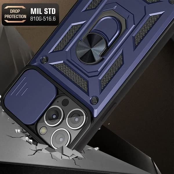 Skyddsskal - Oförstörbart - för iPhone 13 Pro Max - Mörkblå - Flexibelt ställ - 2 Härdade glas Blå