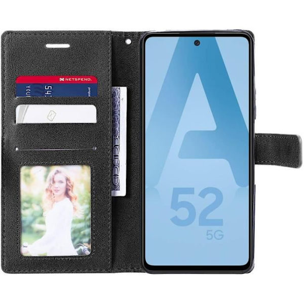 Samsung Galaxy A52 4G-5G A52s 5G mjukt stötsäkert PU-läderfodral - Svart