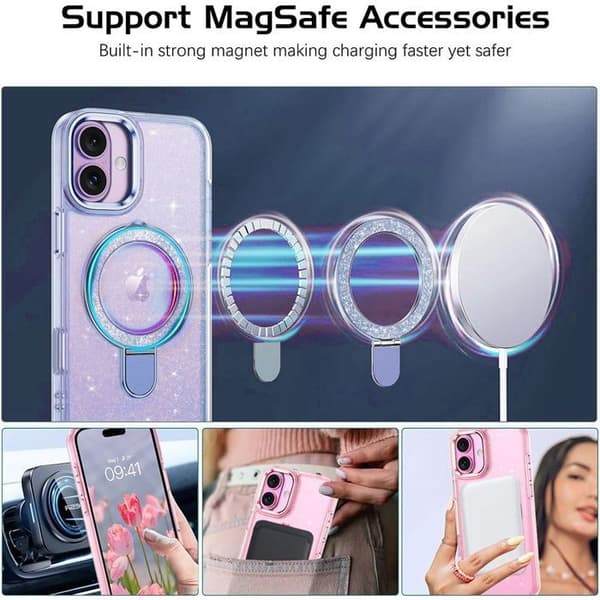 Skyddsskal - BOOLING - för iPhone 17 - Hybrid med Glittrande Magnetring - Blå Blå