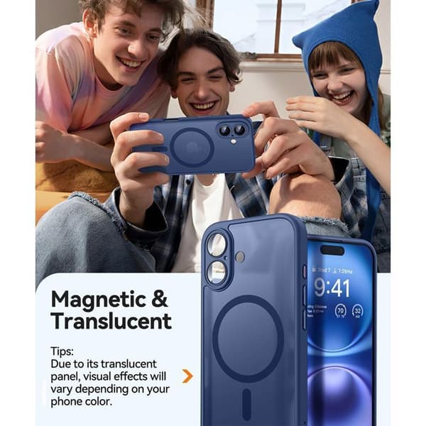 Skyddsskal - BOOLING - för iPhone 16 - med magnetring och kamerafilm - Mörkblå marinblå