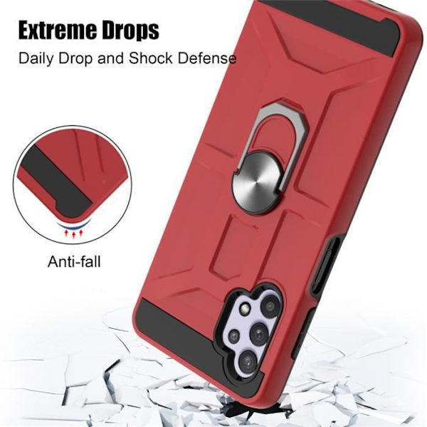 Fodral till Samsung Galaxy A32 5G Stötsäkert anti-skrapfodral Samsung Galaxy A32 5G fodral med stativ Ring Röd