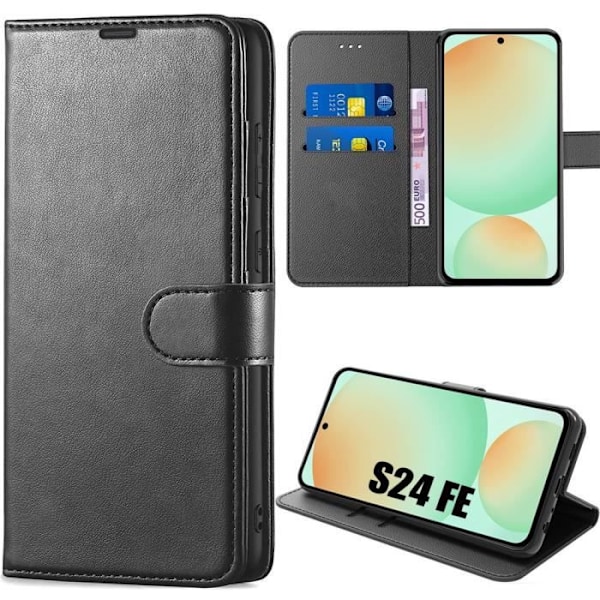 Skyddsfodral - BOOLING - Samsung Galaxy S24 FE - Anti-Scratch - Svart syntetiskt läder - Stödfunktion Svart