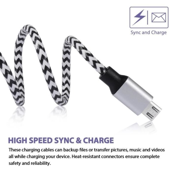 [2,2 m paket] Micro USB 2.0-kabel PU-flätad aluminiumkontakt Laddare USB-sladd för Android-telefoner-svart+blått
