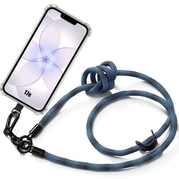 Siliconfodral - BOOLING - för iPhone 17e - Stötsäker med Robust Avtagbar Rem Blå Blå, klar