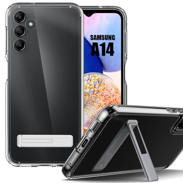 Silikonfodral - Booling - för Samsung Galaxy A14 4G-5G - Transparent - Justerbart Stöd 95° - Stötresistent Transparent