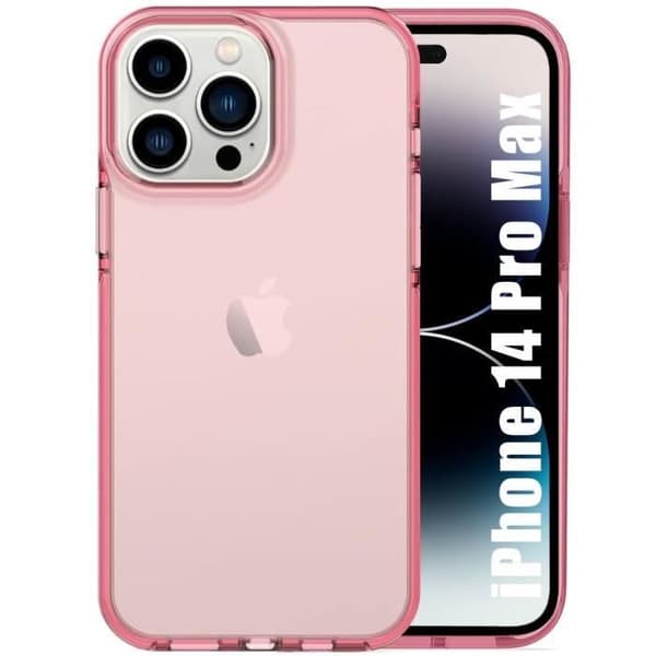 Skyddsfodral - BOOLING - för iPhone 14 Pro Max - Rosa - Stötabsorberande - Halvtransparent Rosa