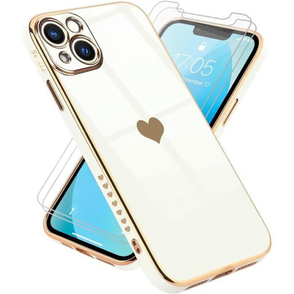 Skyddsfodral för iPhone 13 - PROSHOP - Vit - Mjuk TPU - 2 stötsäkra härdade glasögon Vit