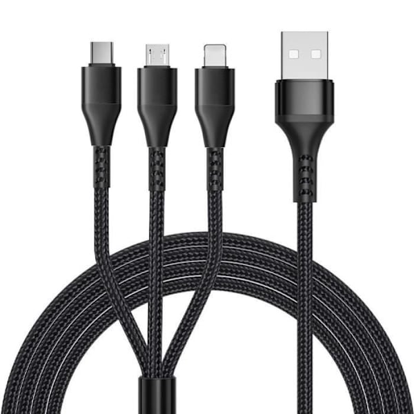 3 i 1 laddningskabel för Samsung Galaxy A14 4G-5G, A34 A54 5G A53 A52 M13 M23 5G, USB-C Micro-USB-kabel Svart 1,2 meter