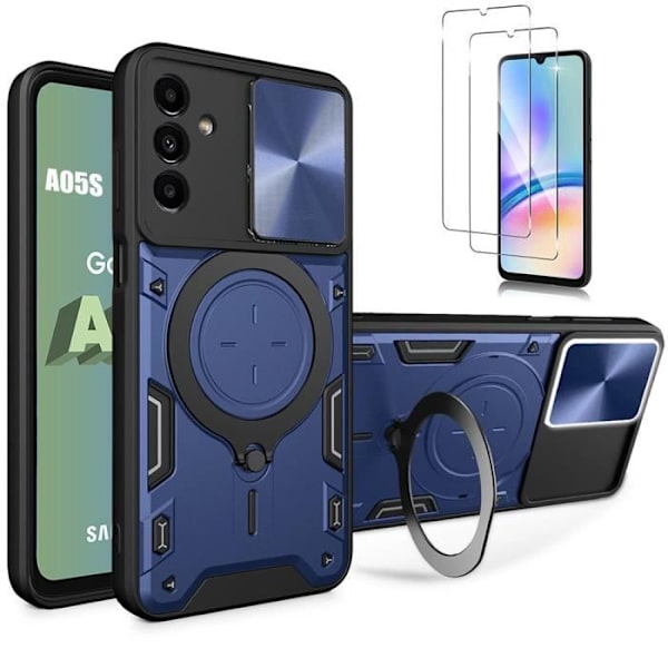 Skyddsfodral - Samsung - Galaxy A05s - Stöttålig - Rotationsstöd - 2 Härdade glas marinblå