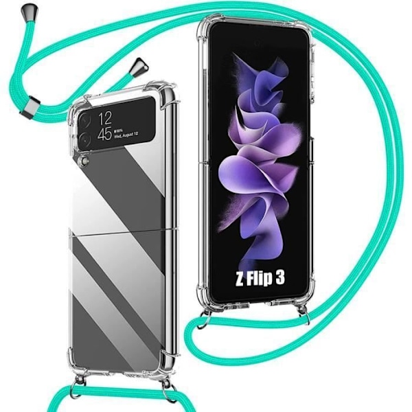 Skyddsfodral - BOOLING - Samsung Galaxy Z Flip 3 5G - Mjuk - Transparent/Turkos - Repfri Klar, turkos