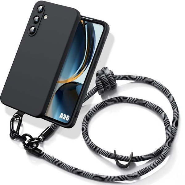 Coque för Samsung Galaxy A36 5G, Skydd Silikon Mjuk Svart med Robust Grå Rem. Mörkgrå