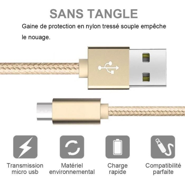 Micro USB-kabel, 2-pack, 1M - guldnylon