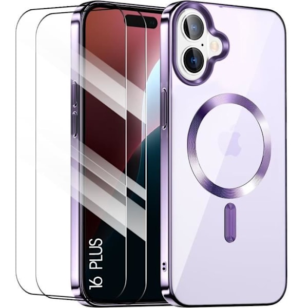 Skyddsskal - iPhone - 16 Plus - TPU Transparent - Lila Kant - Stöttålig Lila, genomskinlig