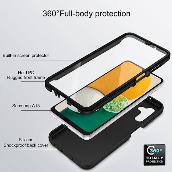 Helkroppsfodral för Samsung A13 5G, 360° Hybridskydd Silikon Anti-Scratch Svart Svart
