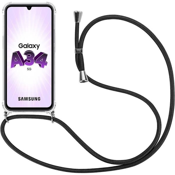 Fodral för Samsung Galaxy A34 5G Transparent Förstärkt skydd Anti-Scratch Flexibel + Axelrem Svart Svart