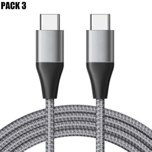 Lot-3 USB-C til USB-C-kabel 3A Hurtigopladning til Xiaomi Redmi 9 9A 9C 9T 10A 10C 11A - Nylonflettet 1M Grå