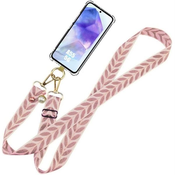 Skyddsfodral - BOOLING - Samsung Galaxy A55 5G - Stötsäkert silikon - Justerbar rosa snodd - Transparent Rosa, klar