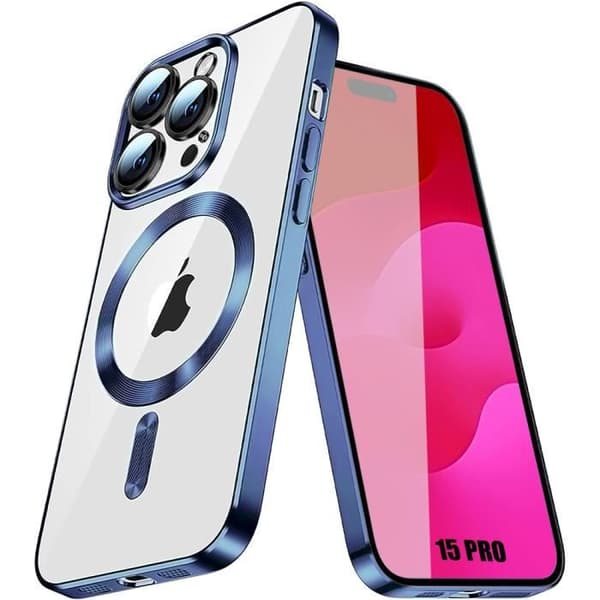 Skyddsskal - BOOLING - för iPhone 15 Pro - Silikon - Magnetring - Slim blå Blå
