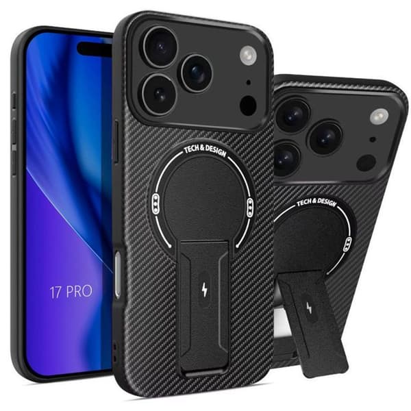 Mobilskal - BOOLING - iPhone 17 Pro - Kolfiber - Ställbar - Stötsäker Svart