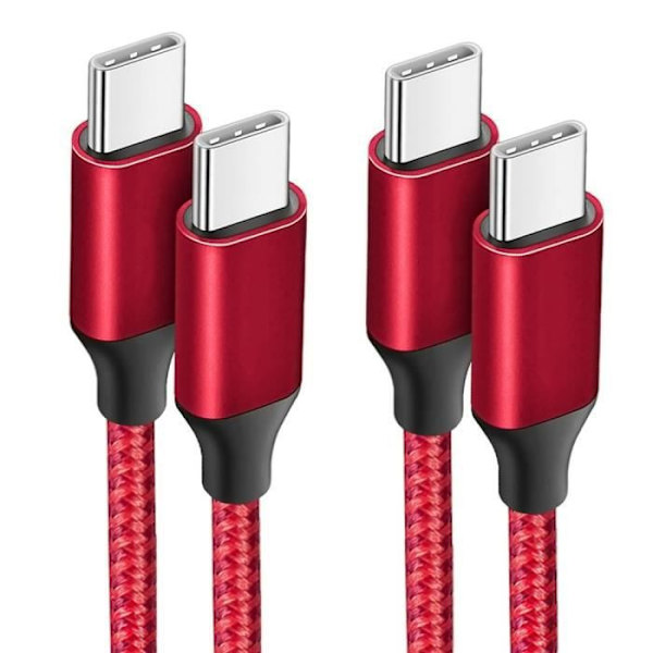 2 USB-C till USB-C-kabel för OPPO Reno 8 Pro Find X3 X5 Lite A16 A53 A53S A54 A94 - Förstärkt nylon 1 meter Röd Röd