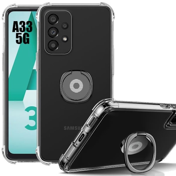 Fodral till Samsung Galaxy A33 5G Transparent silikon Stötsäker förstärkta hörn med ställ svart