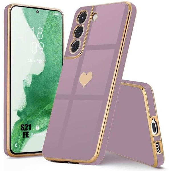 Fodral till Samsung Galaxy S21 FE (ej för S21) - Lila - Silikon med pläterat kärleksmönster, stötsäkert skydd