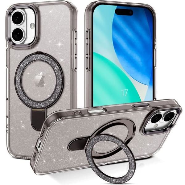 Skyddshölje - BOOLING - för iPhone 17 - Glittrande med Justerbar Magnetisk Cirkel - Grå Grå
