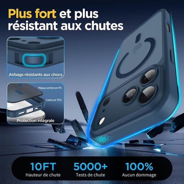 Fodral för iPhone 18 Pro Max, Skydd med Magnetring och Kameraglas - Mörkblå marinblå