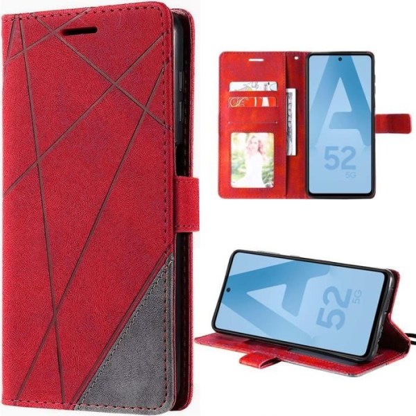 Fodral för Samsung Galaxy A52 4G-5G och Galaxy A52s 5G, stötsäker lädereffekt med korthållare Röd