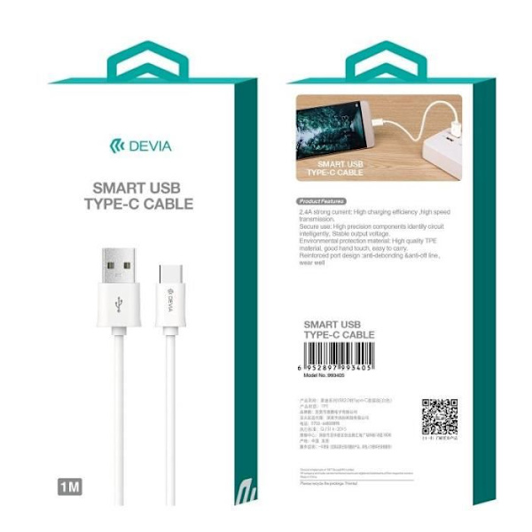 Certifierad Premium USB-C-kabel för OPPO Reno2 Z - Reno 2 - Reno Z - Reno 10X Zoom - Reno - RX17 Pro - Hitta X